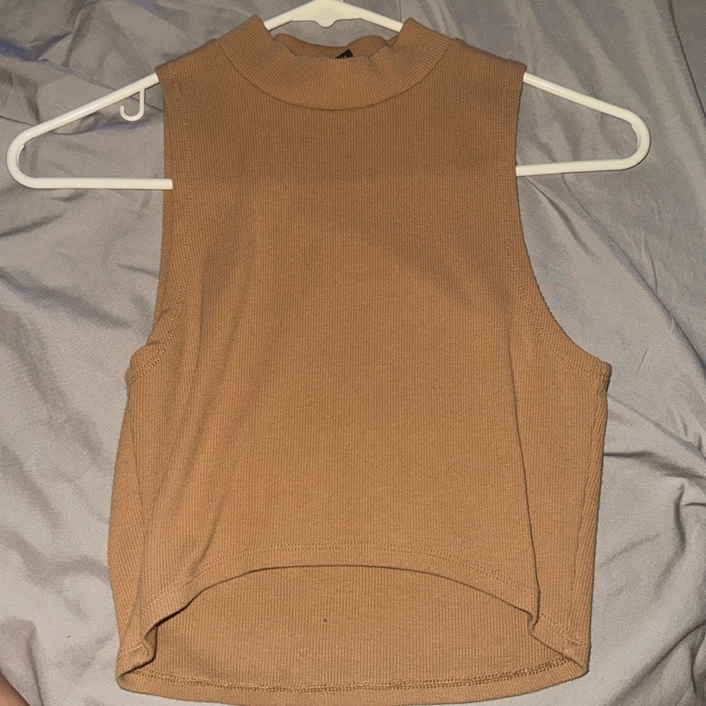 Tan off the shoulder crop top